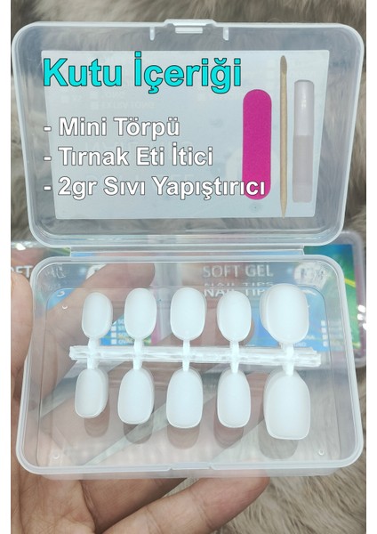 100 Adet Jel Tips XSMALL Beden OVAL KISA Takma Tırnak Seti Özel Kutuda ve Yapıştırıcı Hediyeli fırsatları