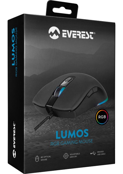 SGM-L1 LUMOS Siyah 6400dpi RGB Ledli Makrolu Gaming Oyuncu Mouse