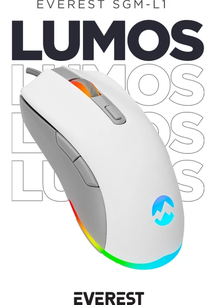 SGM-L1 LUMOS Beyaz/Gri 6400dpi RGB Ledli Makrolu Gaming Oyuncu Mouse