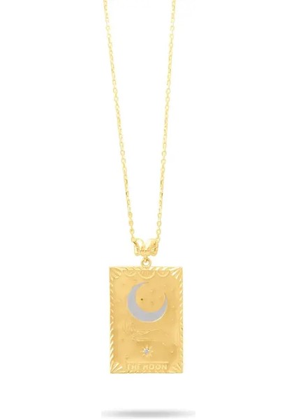 Tarot The Moon Altın Ay Kartı Kolye