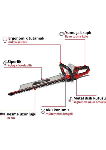 GE-CH 18/60 Li - Solo, Akülü Çit Budama (Akü ve şarj cihazı dahil değildir)