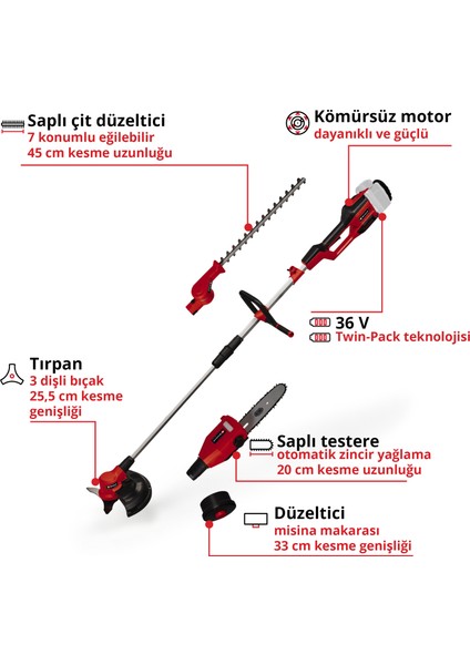 GE-LM 36/4in1 Li - Solo, Akülü Çok Fonksiyonlu Budama (Akü ve şarj cihazı dahil değildir)