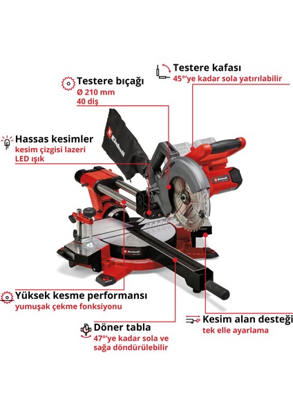 TE-SM 36/210 Li Akülü Pistonlu Gönye Kesme (36V, 3.800 rpm, bıçak Ø210 x ø30 mm, lazer görüş, akü ve şarj cihazı dahil değildir) - 4300880 modelleri