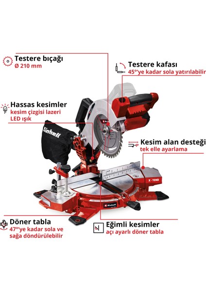 TE-MS 18/210 Li - Solo, Akülü Gönye Testere (Akü ve şarj cihazı dahil değildir)