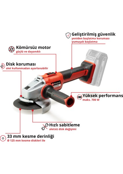 AXXIO 18/125 Q - Solo, Akülü Avuç Taşlama (Akü ve şarj cihazı dahil değildir)