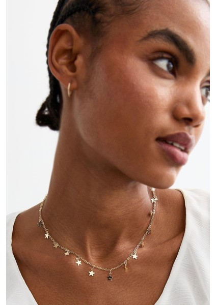 Altın Rengi Çoklu Yıldız Sallantılı Kadın Kolye