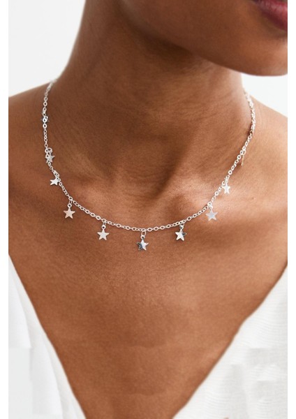 Gümüş Rengi Çoklu Yıldız Sallantılı Kadın Kolye fiyatları