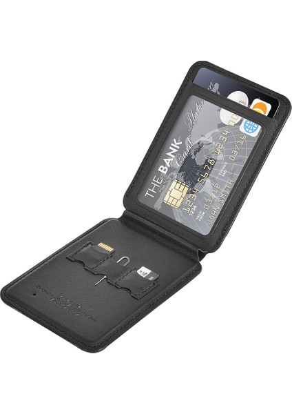 Findmy Özellikli Magnetik Standlı Kartlık MW-005 Qi Kablosuz Şarj Uyumlu Mag Wallet Siyah