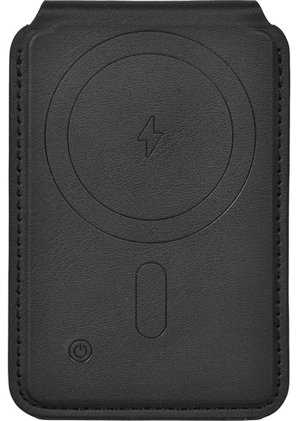 Findmy Özellikli Magnetik Standlı Kartlık MW-005 Qi Kablosuz Şarj Uyumlu Mag Wallet Siyah