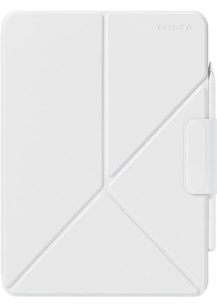 iPad Pro 13 2024 Uyumlu Pitaka Magez Falio 2 Kalem Bölmeli Standlı Kılıf Beyaz