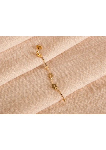 Altın Çiçek Detaylı Sallantılı Küpe 7cm - 14 Ayar Sarı Altın