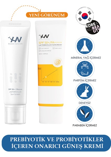 Hn Lactobacillus Sunscreen, Onarıcı Güneş Kremi, Prebiyotik ve Probiyotikler İçeren Güneş Koruyucu Krem