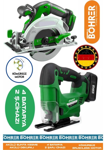 Alman Green Süper İkili Akülü Dekupaj Testere ve Akülü 185 mm Sunta Kesme Daire Testere