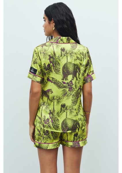 Amoureux Saten Jardin Desenli Kısa Pijama Takımı