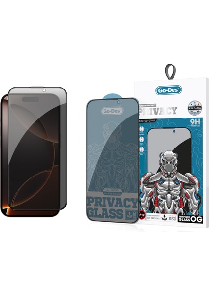 iPhone 16 Pro Max Uyumlu Go Des 9d Tam Kaplayan Privacy Hayalet Temperli Cam Ekran Koruyucu