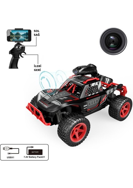 Uzaktan Kumandalı Full Fonksiyon Şarjlı 2.4g Rc Araba Kameralı Off Road Araba