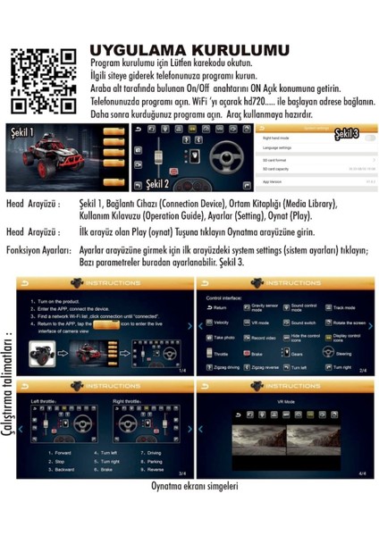 Uzaktan Kumandalı Full Fonksiyon Şarjlı 2.4g Rc Araba Kameralı Off Road Araba