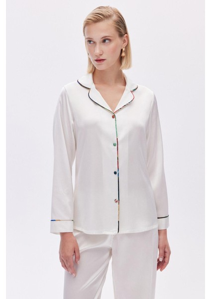Colorex Saten Ekru Uzun Pijama Takımı