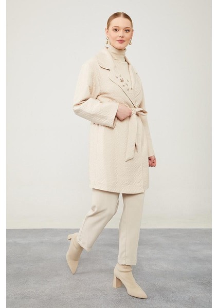 Bej Taş Detaylı Kuşaklı Kaban fiyatları