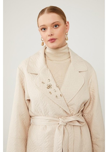 Bej Taş Detaylı Kuşaklı Kaban modelleri