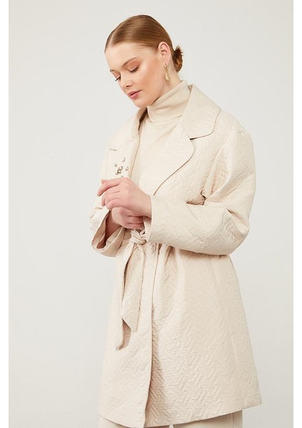 Bej Taş Detaylı Kuşaklı Kaban fırsatları