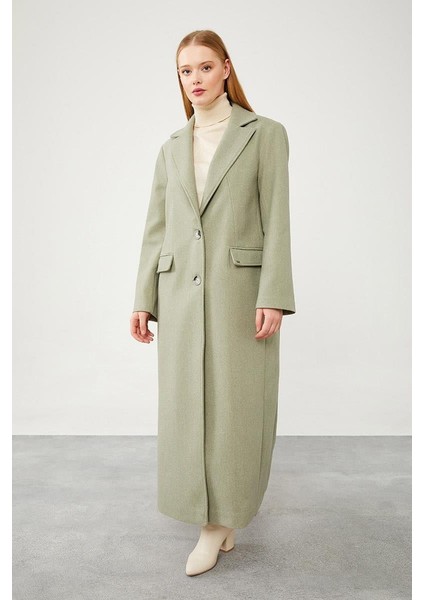 Mint Yeşili Uzun Kaşe Kaban