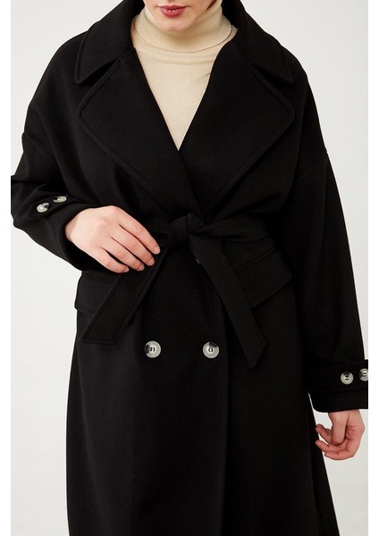 Siyah Kruvaze Yaka Kaşe Kaban modelleri