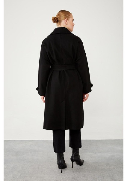 Siyah Kruvaze Yaka Kaşe Kaban indirimleri