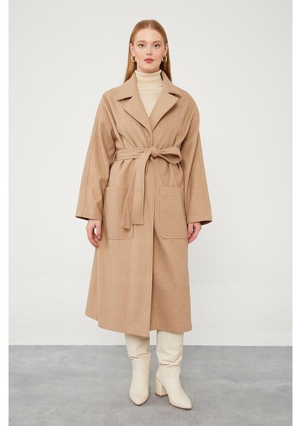 Toprak Kuşak Bağlamalı Kaşe Kaban