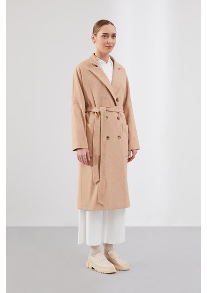 Camel Çizgi Desen Belden Kuşaklı Kaban fırsatları