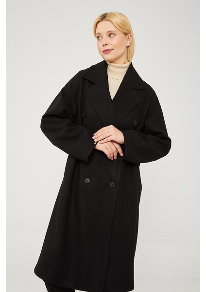 Siyah Oversize Astarsız Kaşe Kaban fiyatları