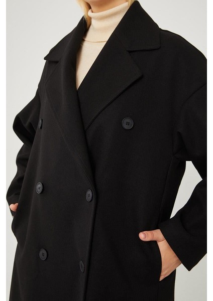 Siyah Oversize Astarsız Kaşe Kaban modelleri