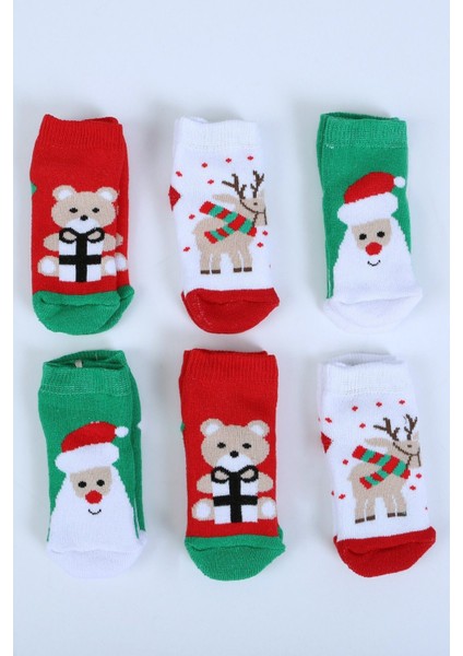 Pamuklu 6'lı Yılbaşı Noel Baba Kışlık Havlu Yenidoğan Bebek Çorap