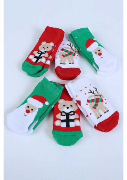 Pamuklu 6'lı Yılbaşı Noel Baba Kışlık Havlu Yenidoğan Bebek Çorap
