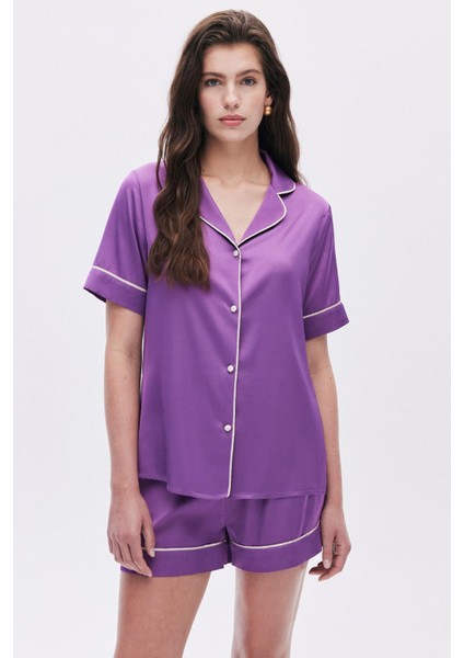 Colorex Eflatun Kısa Saten Pijama Takımı