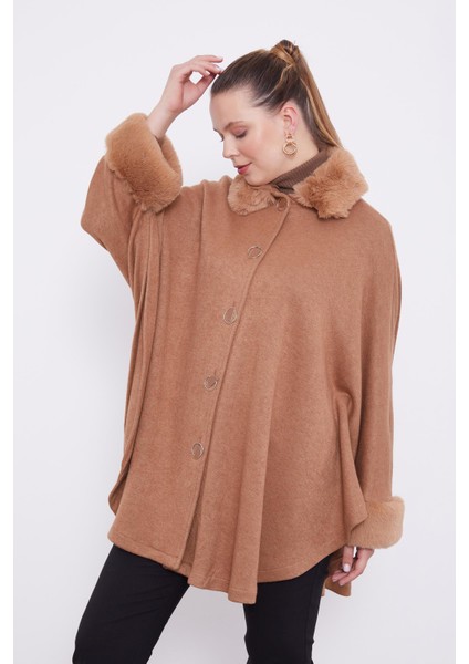 Camel Kürk Detaylı Kaşmir Panço