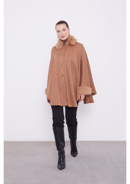 Camel Kürk Detaylı Kaşmir Panço fiyatları