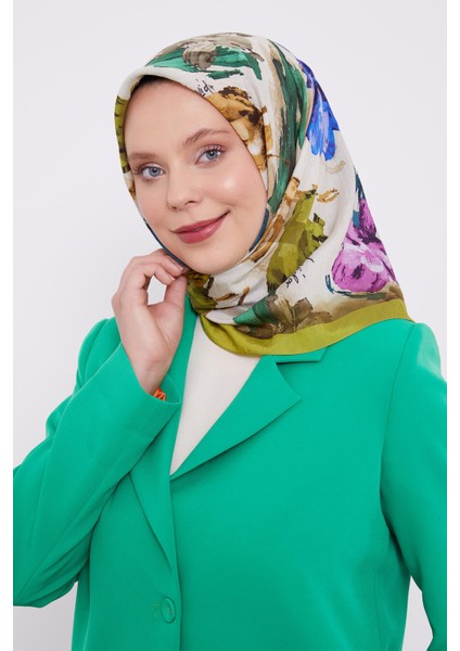 Lime Soyut Desen Modal İpek Eşarp modelleri