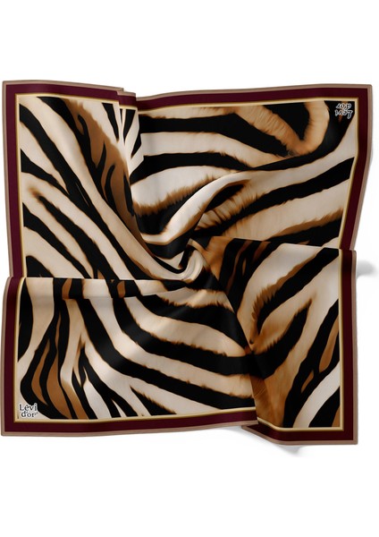 Kahve Zebra Twill Ipek Eşarp