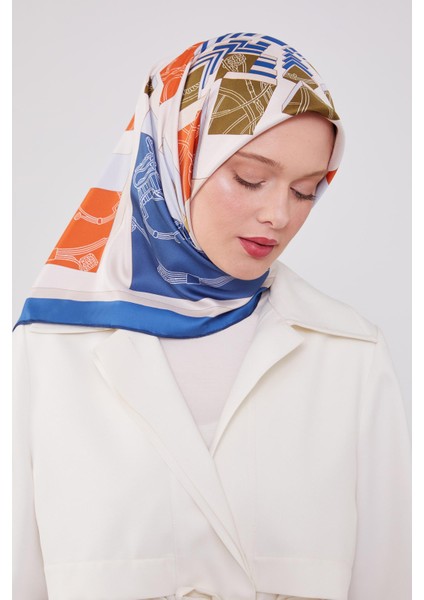 Mavi Küp Desen Twill Eşarp