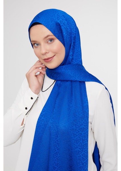 Saks Üçgen Desen Jakarlı Janjan Şal