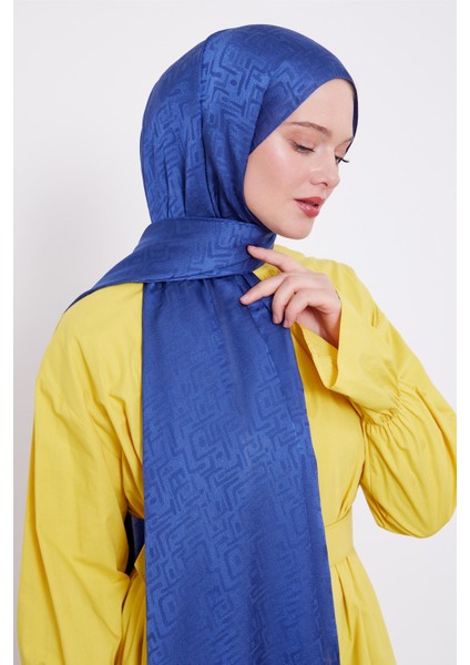 Kot Mavi Labirent Desen Jakarlı Janjan Şal