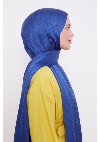 Kot Mavi Labirent Desen Jakarlı Janjan Şal modelleri