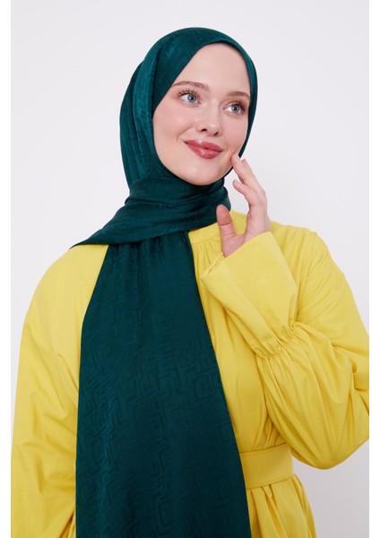 Zümrüt Labirent Desen Jakarlı Janjan Şal