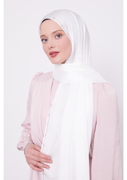 Beyaz Tek Taşlı Diamond Şal