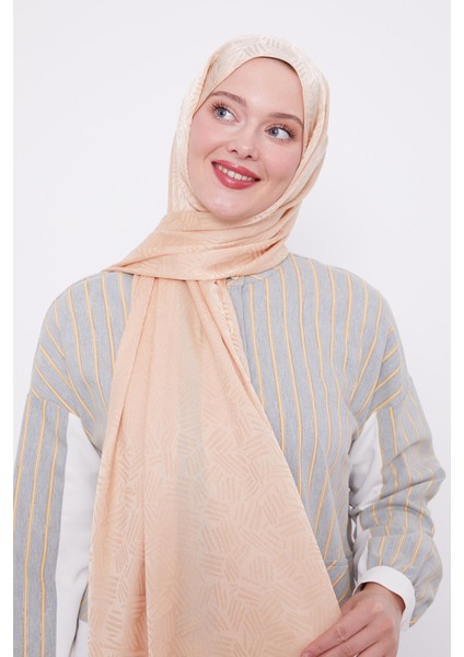 Yavruağzı Çubuk Desen Jakarlı Janjan Şal