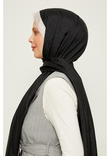 Siyah - Bej Halka Desen Monogram Şal modelleri