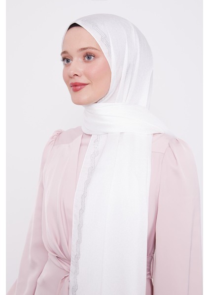 Beyaz Dalgalı İşlemeli Diamond Şal fiyatları