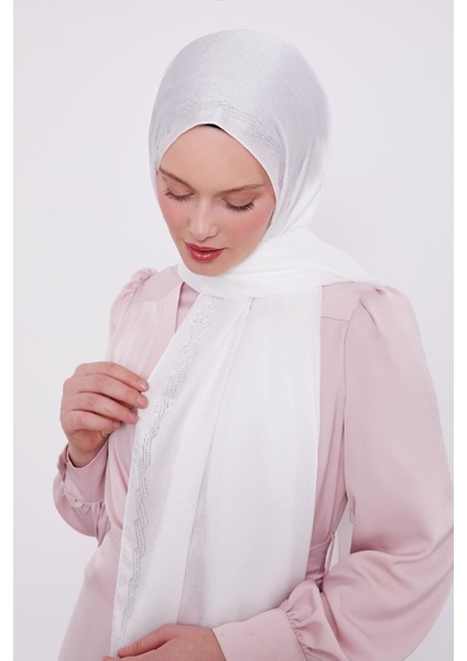 Beyaz Dalgalı İşlemeli Diamond Şal modelleri