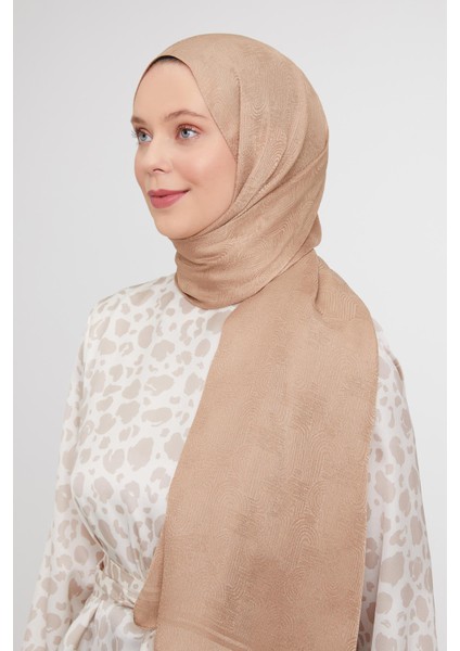 Sütlü Kahve Hologram Desen Jakarlı Janjan Şal